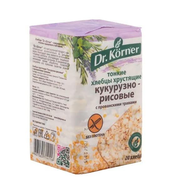 Хлебцы кукурузно-рисовые с прованскими травами, Dr.Korner, 100 г, Россия