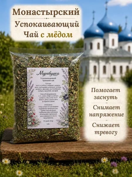 Чай с мёдом успокаивающий травяной для сна, сбор травяной успокоительный 100 гр.