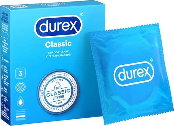 Презервативы Durex Classic классические с гелем-смазкой 3 шт