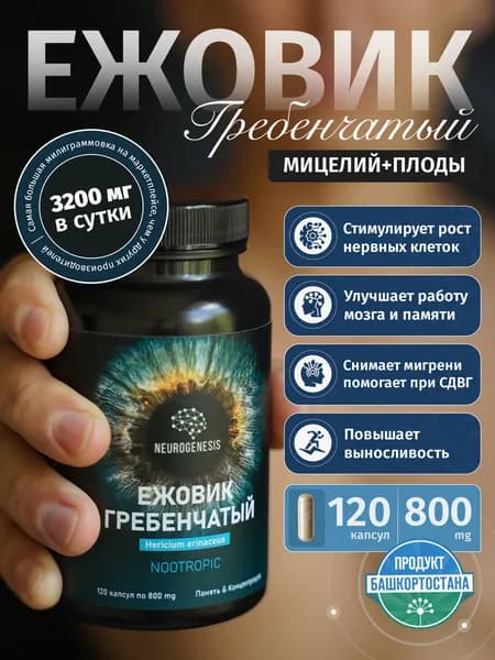 Ежовик Гребенчатый в капсулах мицелий плоды 120 шт по 920 mg NEUROGENESIS
