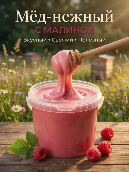 Мед натуральный с малиной , Крем мед суфле , Мёд-суфле малина