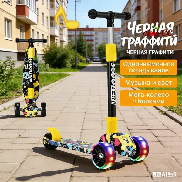 Самокат mzm-20260712131939740, черный, желтый