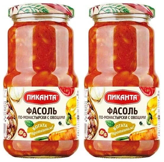 Пиканта Фасоль по-монастырски с овощами, 470 гр, 2 упаковки