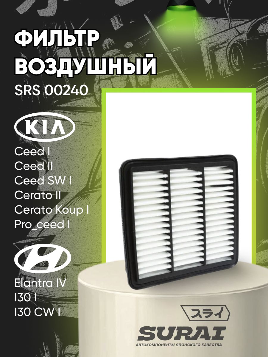 Фильтр воздушный SURAI для Hyundai Elantra IV, KIA Ceed I, Cerato II (SRS 00240, аналог 281132H000)