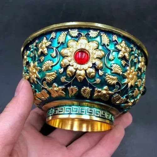 Цветочный узор, инкрустация драгоценными камнями Старинная серебряная чаша, коллекция 1933 года