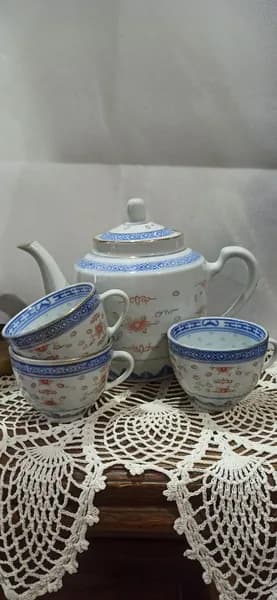 Сервиз чайный: чайник и чашки винтажный, фарфор, Старый Китай