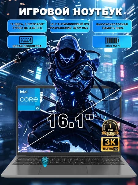 Vicyoung Игровой ноутбук 16.1", Intel Core i5-1038NG7, RAM 16 ГБ, SSD 256 ГБ, Intel Iris Plus Graphics G7, Windows Pro, серый, Русская раскладка