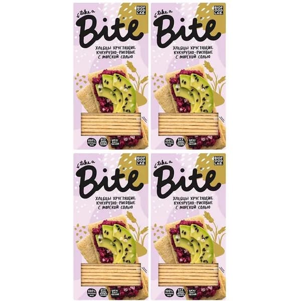 Хлебцы кукурузно-рисовые Take a Bite хрустящие с морской солью 150 г, набор: 4 штуки