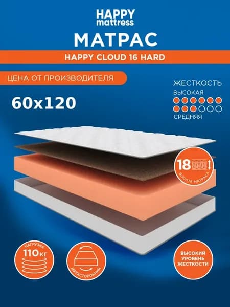 Матрас 60х120 см на кровать беспружинный жесткий