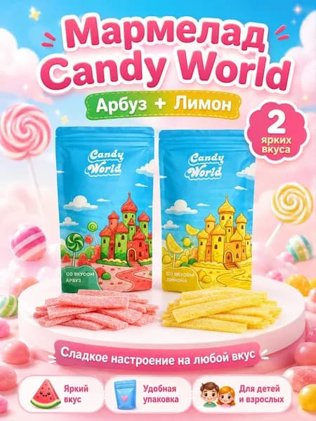 Жевательный мармелад натуральный , набор арбуз и лимон , 200 грамм