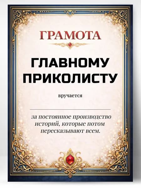 Грамота диплом в подарок - Главному приколисту