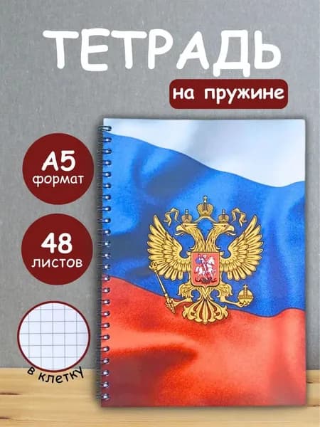 Тетрадь 48 листов в клетку на кольцах, блокнот А5 на пружине