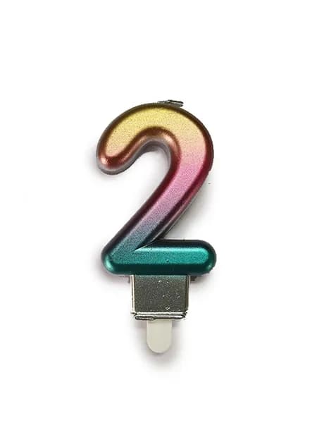 Свеча-топпер для торта Riota Радужная Цифра 2, 7 см