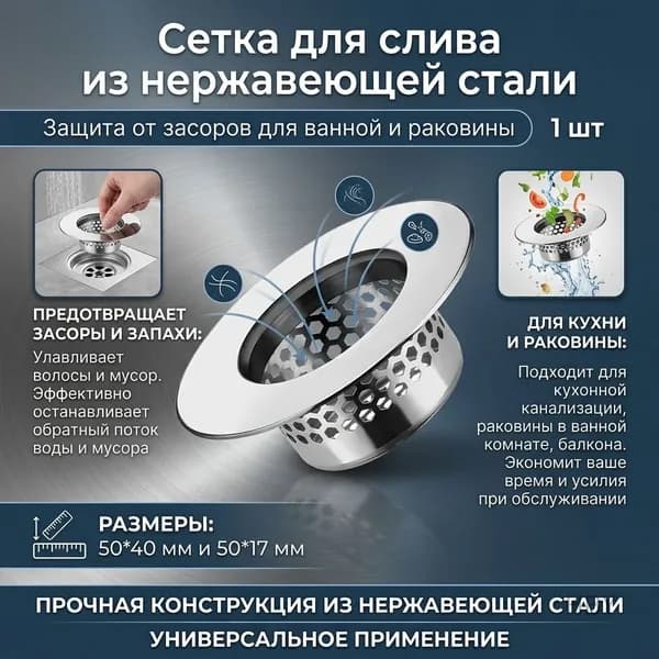 Сетка для слива из нержавеющей стали защита от засоров для ванной и раковины 1 шт