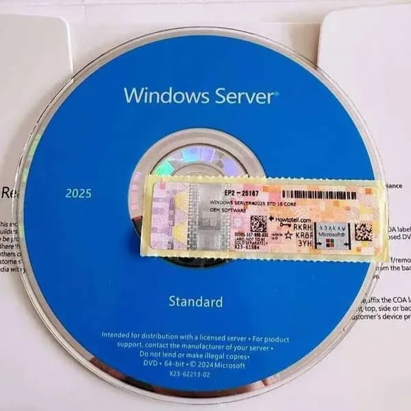 Windows Server 2025 Standard Edition 64-битный DVD-пакет OEM, глобальная версия, онлайн-активация, пожизненный лицензионный ключ