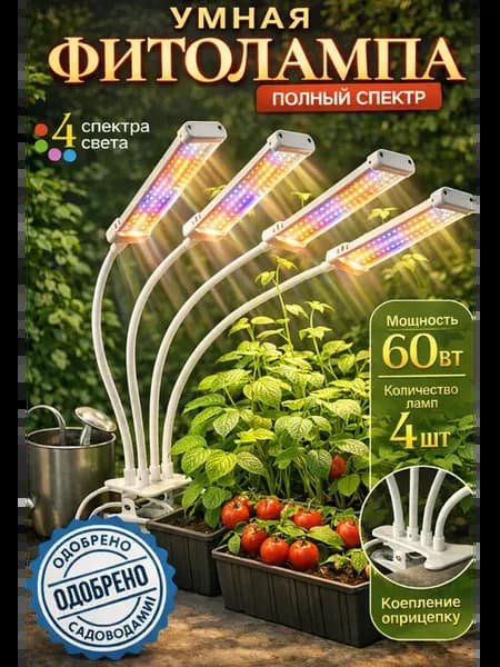 Фитолампа для растений полный спектр на прищепке