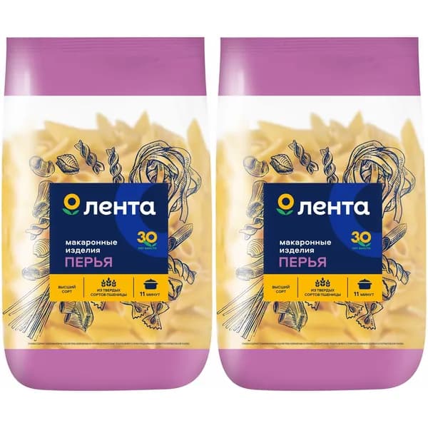 Макаронные изделия Лента Перья 450 г, набор: 2 штуки