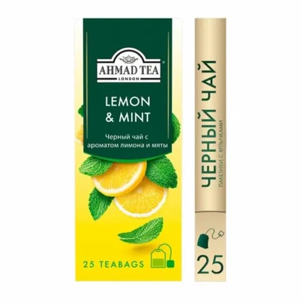 Чай в пакетиках черный Ahmad Tea LEMON&MINT (Лимон и Мята), 25 шт