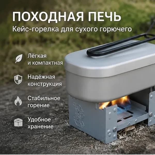 Походная печь кейс-горелка для сухого топлива