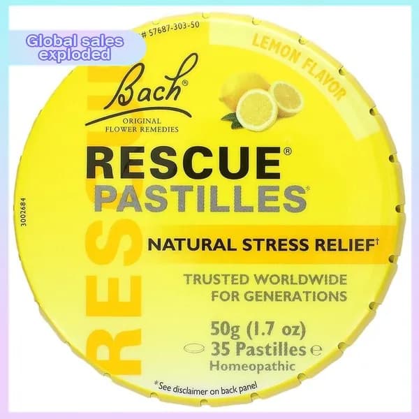 Bach, RESCUE REMEDY, Успокаивающие пастилки, природное снятие напряжения, лимон, 50 г