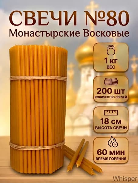 МОНАСТЫРСКИЕ СВЕЧИ Свечи церковные "мед" 19 см х 0.65 см 200 шт