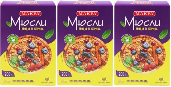 Мюсли Makfa 5 злаков ягоды-корица, комплект: 3 упаковки по 200 г