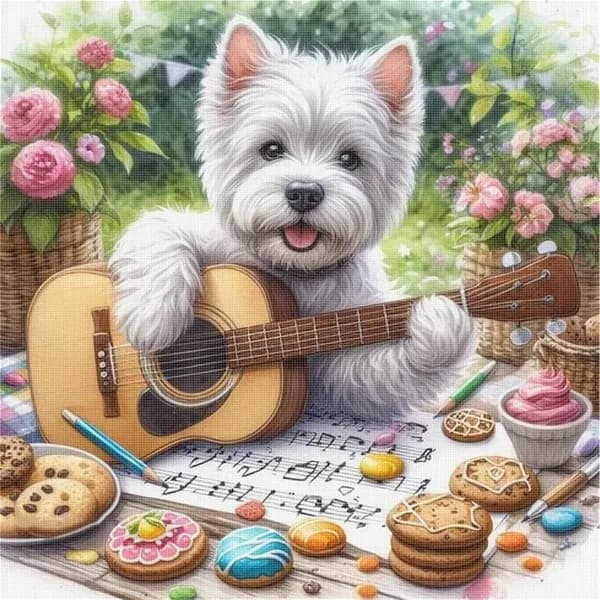 Набор для вышивания крестом: цвергшнауцер с гитарой, 40 40 см, канва хлопковая 11CT