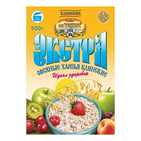 Хлопья овсяные Клинские Экстра 500 г, набор: 8 штук