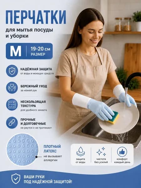 Перчатки хозяйственные синие размер M