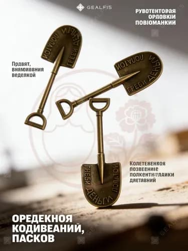 Сувениры оптом: Денежная лопата 10 шт, выгодная цена. Металлический брелок-талисман для конкурсов, подарков клиентам, перепродажи