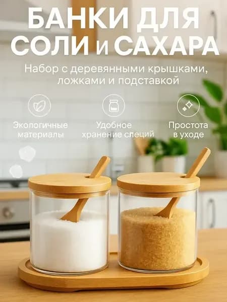Банки для соли и сахара стекло дерево для специй сыпучих