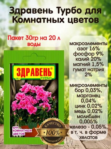 Удобрение Здравень Турбо для Комнатных цветов, 30 г.