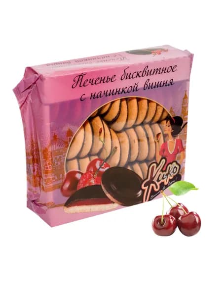Печенье бисквитное "КиКо" в глазури со вкусом "ВИШНЯ", 600г