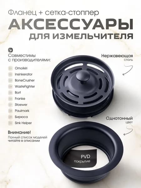 Фланец в мойку для измельчителя в цвете "Матовый черный"