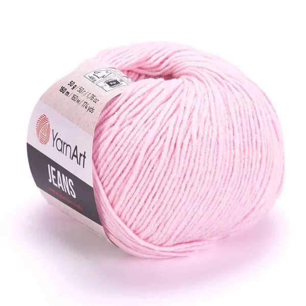 Пряжа Jeans (YarnArt) - 74 (розовая пудра) - 1 моток, 55% хлопок, 45% полиакрил, (50г, 160м) нитки для ручного вязания