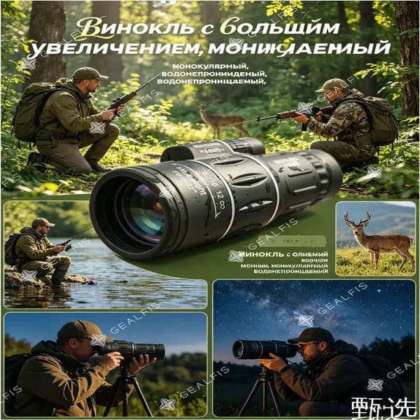 Эксклюзивный монокуляр 16x52 с функцией ночного видения, водонепроницаемый, применяемый для охоты и рыбалки, от GEALFIS.