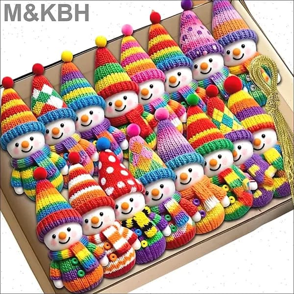 Вязаные снеговики для украшения елки, 16 шт.