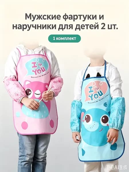 2 шт. Детский комплект с мультяшным фартуком и нарукавниками: водонепроницаемый набор для творчества еды 3-8 лет
