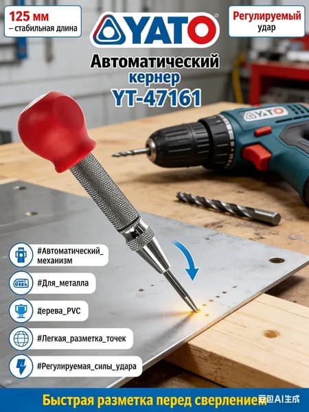 Автоматический кернер, автокерн, пружинный, керно по металлу, дереву и пластику, 125мм