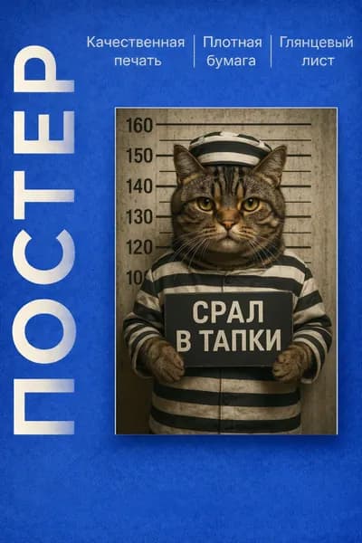 Постер "прикол кот накакал в тапки", 42 см х 20 см