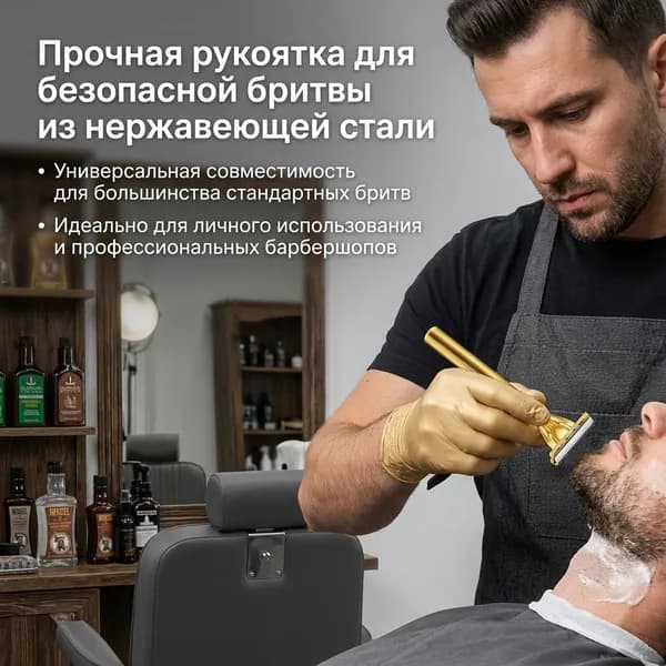 Нержавеющая стальная ручка для бритвы, совместимая с 6/7/8 сменными кассетами, золотистый цвет