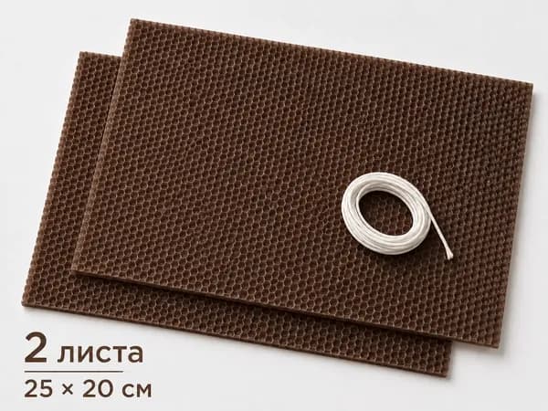 Вощина для свечей цветная, 2 листа 25 20 см, с фитилем, набор для изготовления свечей своими руками