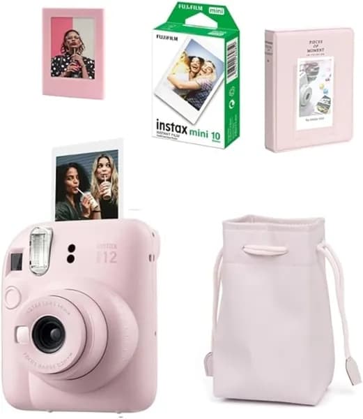Fujifilm Instax Mini 12 розовый фотоаппарат, 10 пленок, чехол, альбом на 64 страницы, магнитная рамка.