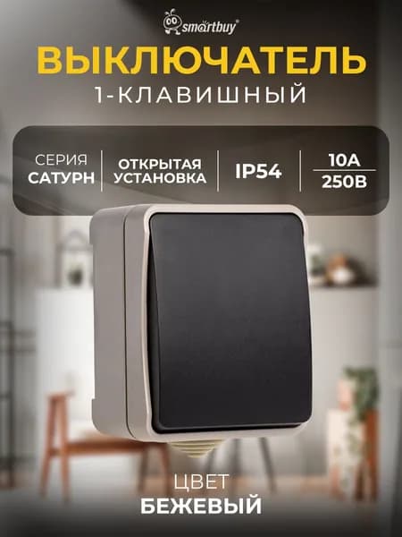 Выключатель Smartbuy 1-клавишный 10А, IP 54 "Сатурн" (SBE-04w-10-SW1-0)