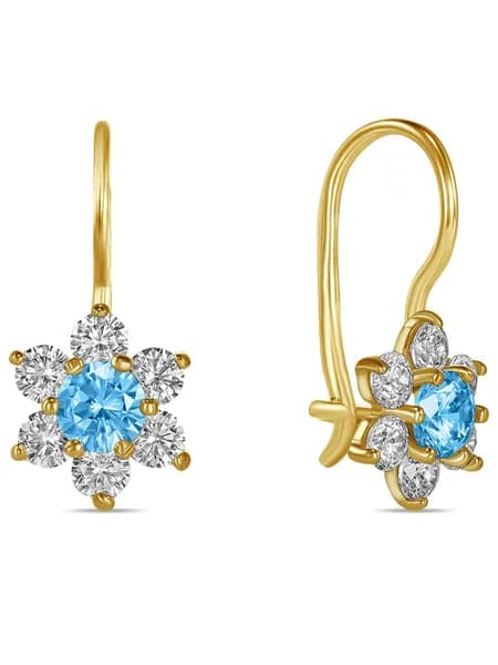 Серьги детские из желтого золота 585 пробы цветок с фианитами MIUZ Diamond