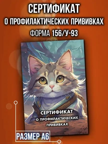 Сертификат о профилактических прививках Аурасо для детей, форма 156/у-93, в школу, детский сад, размер А6