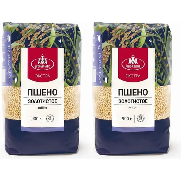 Пшено Агро-Альянс Экстра золотистое 900 г, набор: 2 штуки