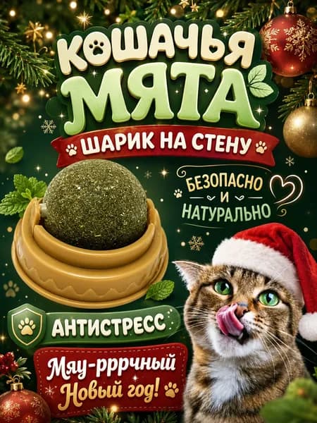 Кошачья мята шарик игрушки для кошек 360вращающийся, настенное крепление