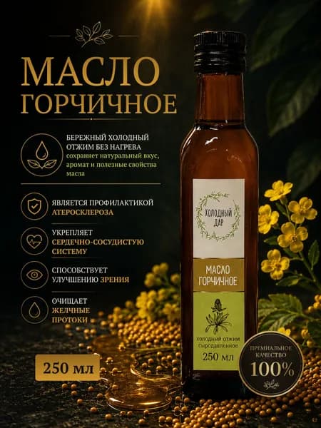 Масло горчичное холодного отжима, сыродавленное, нерафинированное Холодный Дар, 250 мл стекло