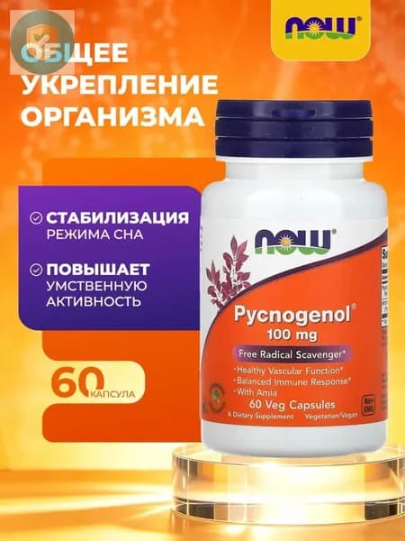 новая модельNOW Foods, Pycnogenol 100 мг, 60 вегетарианских капсул